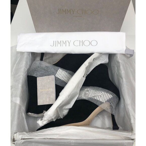 Jimmy Choo Kaza Suede Crystal-Buckle Booties Size 40/ USA 9.5 NWB - Picture 10 of 14